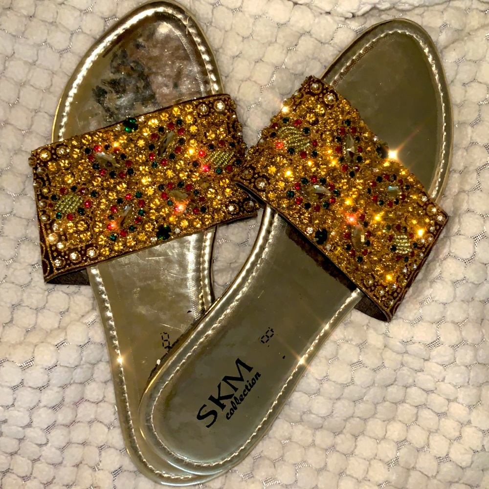 Hand beaded Dubai golden diamond sandals
